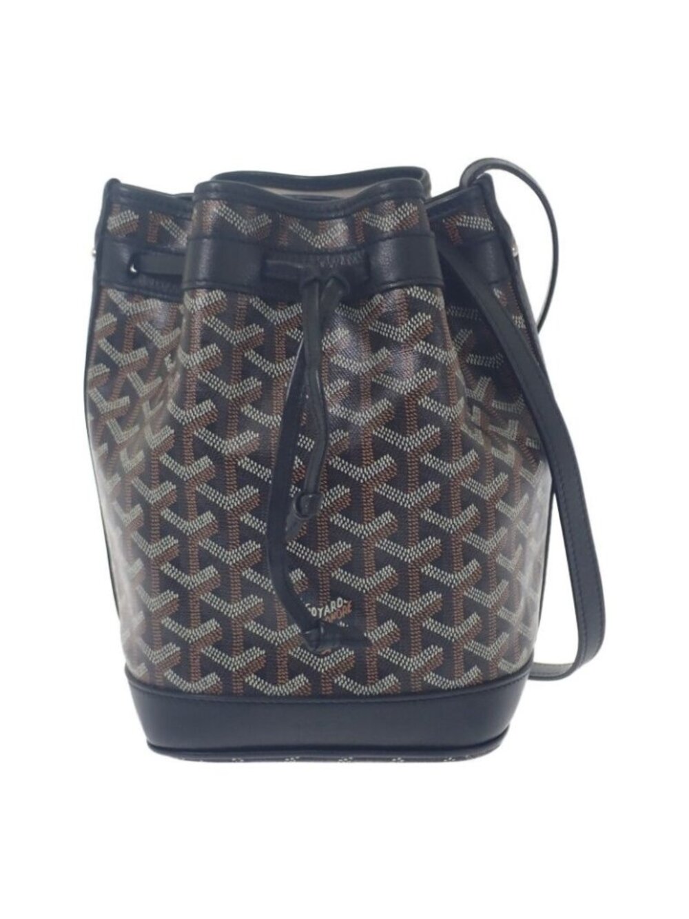 Goyard Petit Flot Bucket Bag Herringbone Leather Black Brown
